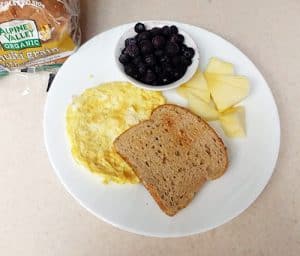 eggs, toast, and fruit